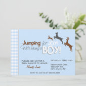 Springen für Joy Blue Boy Baby Einladungen (Stehend Vorderseite)
