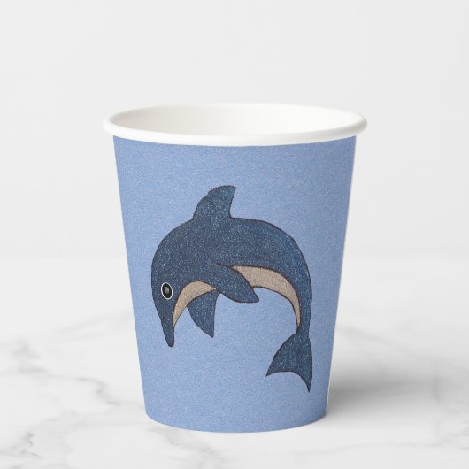 Springen Sparkle Blue White Dolphin auf Light Blue Pappbecher (Rückseite)