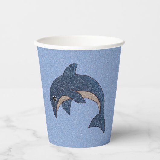Springen Sparkle Blue White Dolphin auf Light Blue Pappbecher (Vorderseite)