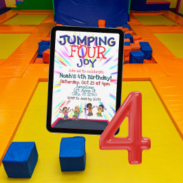 Springen vier Freude, Trampolin 4. Geburtstag Einladung