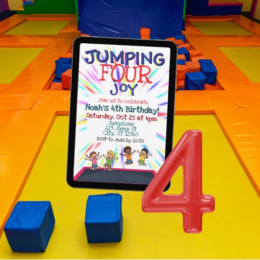 Springen vier Freude, Trampolin 4. Geburtstag Einladung
