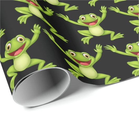 Springen von Fröschen auf Schwarz Geschenkpapier (Rolleneckpunkt)
