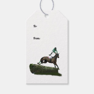 Springen von Horse Jockey in Green Gift Tag Geschenkanhänger