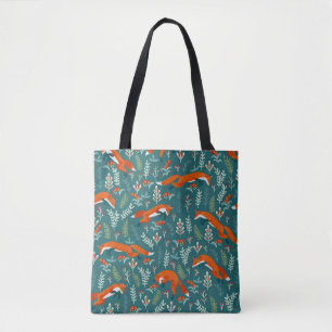 Springen von roten Füchsen mit Ornamenten nahtlose Tasche