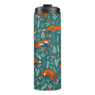 Springen von roten Füchsen mit Ornamenten nahtlose Thermosbecher