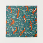 Springen von roten Füchsen mit Ornamenten nahtlose Wandteppich (Vorderseite (Horizontal))