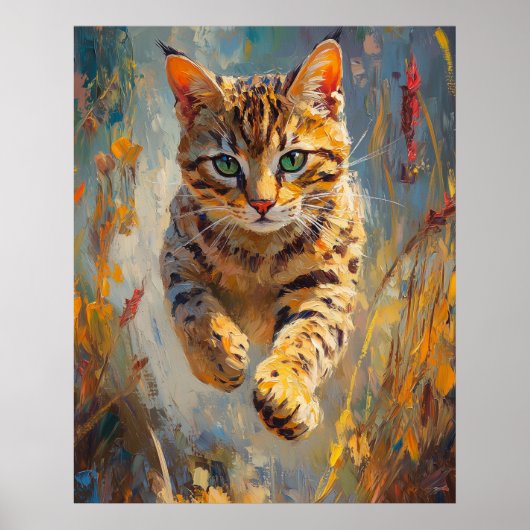 Springende Bengal-Katze Kunst Poster (Vorne)