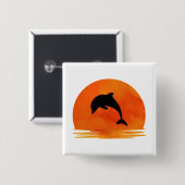 Springende Delfinsilhouette auf Knopf Button (Vorne & Hinten)