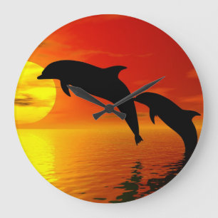 Springende Delphin-Sonnenuntergang-Wanduhr Große Wanduhr