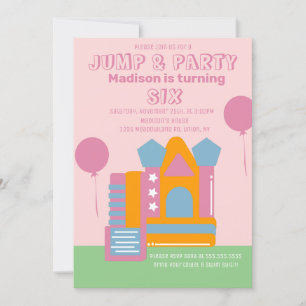 Springende Hüpfende Party Hüpfhaus Geburtstag Pink Einladung