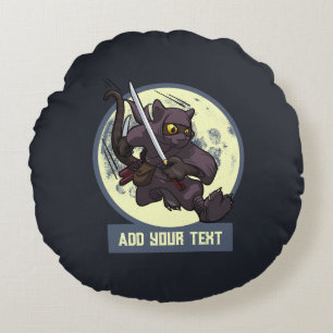 Springende schwarze Katzen-Ninja-Individualtext-Ti Rundes Kissen