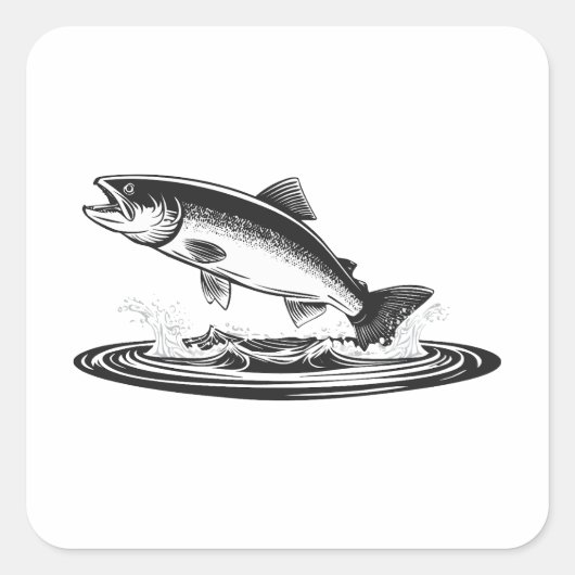 springender atlantischer Lachs Quadratischer Aufkleber (Vorderseite)