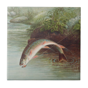Springender Bachforelle von S.A. Kilbourne Vintage Fliese