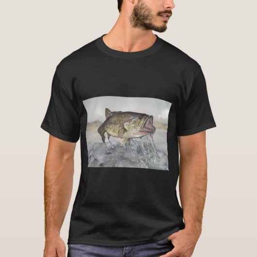Springender Barsch Fisch – Original Aquarell Kun T-Shirt (Vorderseite)