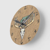 Springender Barsch über Geweih mit Schädel Runde Wanduhr (Winkel)