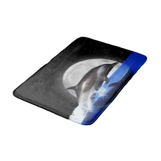 Springender Delphin und Mond Badematte (Schrägansicht)