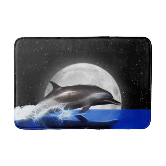 Springender Delphin und Mond Badematte (Vorderseite)