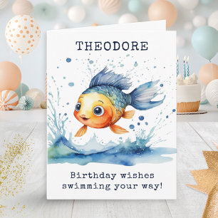 Springender Fisch Farbige Kinder Geburtstag Person Karte