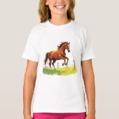 Springender Gaul am Weidezaun - Pferde Design T-Shirt (Vorderseite)