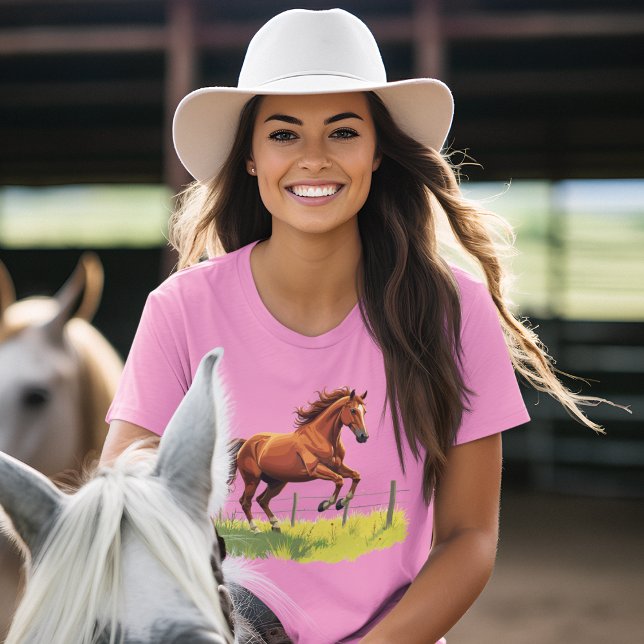 Springender Gaul am Weidezaun - Pferde Design T-Shirt (Von Creator hochgeladen)