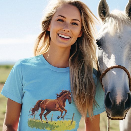 Springender Gaul am Weidezaun - Pferde Design T-Shirt