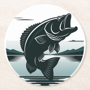 Springender Großmäuliger Bass-Angeln Minimalist Runder Pappuntersetzer