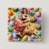 Springender Hase und florales Ei skurrile Osterwan Button (Vorderseite)