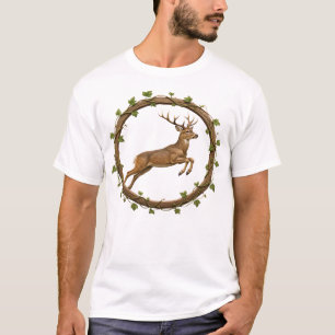 Springender Hirsch Reben Kreis T-Shirt