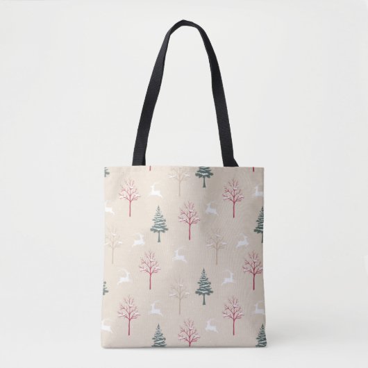 Springender Hirsch & Schneeweisse Bäume Weihnachts Tasche (Vorderseite)