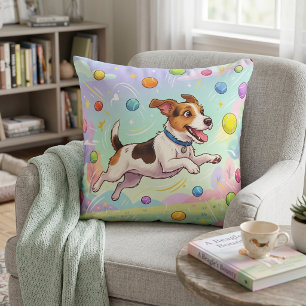 Springender Hund jagt Bälle   Süß und verspieltes  Kissen