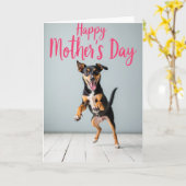 Springender Hund Muttertagskarte Karte (Gelbe Blume)