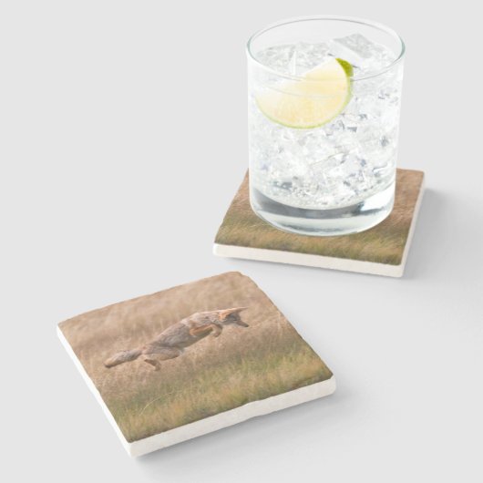 Springender Kojote - Gibbon-Wiesen Steinuntersetzer (Seitenansicht)