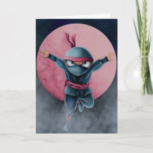 Springender Ninja Roter Mond Geburtstag Karte
