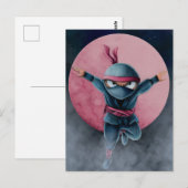 Springender Ninja Roter Mond Postkarte (Vorne/Hinten)