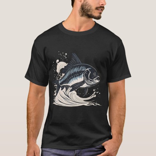 Springender schwarzer weißer Fisch T-Shirt (Vorderseite)