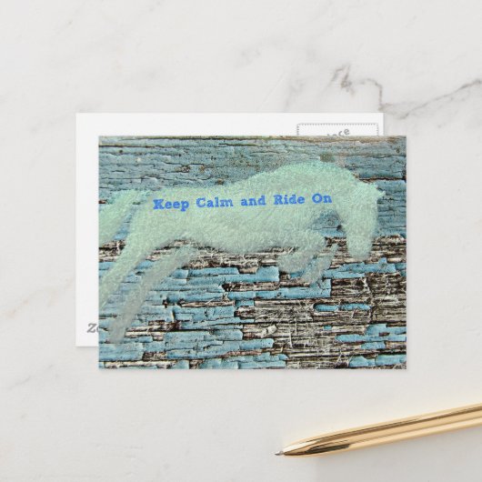 Springendes Pferd Mixed Media Blau Postkarte (Vorderseite/Rückseite Beispiel)