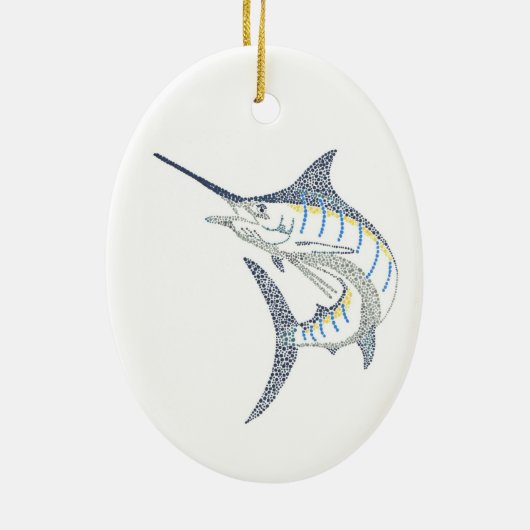 Springendes Salzwasser-Speerfisch-Mosaik Keramikornament (Hinten)