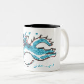 Springenwasser-Katze der Kaffee-Tasse helles Blau Zweifarbige Tasse (VorderseiteRechts)