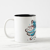 Springenwasser-Katze der Kaffee-Tasse helles Blau Zweifarbige Tasse (Links)