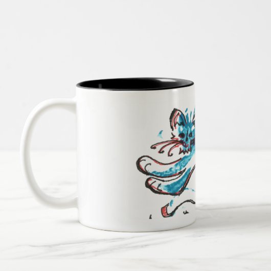 Springenwasser-Katze der Kaffee-Tasse helles Blau Zweifarbige Tasse (Links)