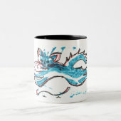 Springenwasser-Katze der Kaffee-Tasse helles Blau Zweifarbige Tasse (Mittel)