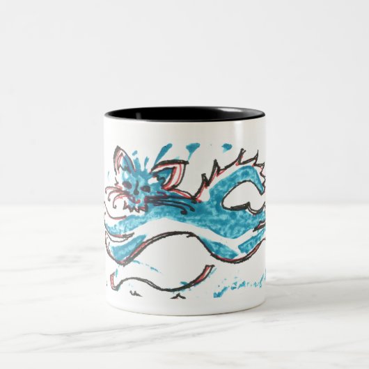 Springenwasser-Katze der Kaffee-Tasse helles Blau Zweifarbige Tasse (Mittel)