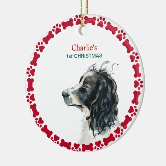 Springer Spaniel 1. Weihnachtsfest Personalisiert Keramik Ornament (Links)