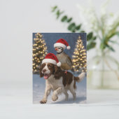 Springer Spaniel and Partridge Christmas postcard Postkarte (Stehend Vorderseite)