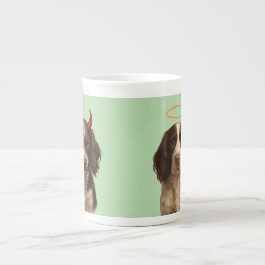 Springer Spaniel Angel / Devil bone china mug Porzellantasse (Vorderseite)
