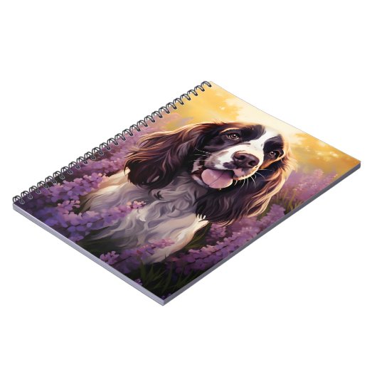 Springer Spaniel auf dem Lavenderfeld Notizblock (Linke Seite)