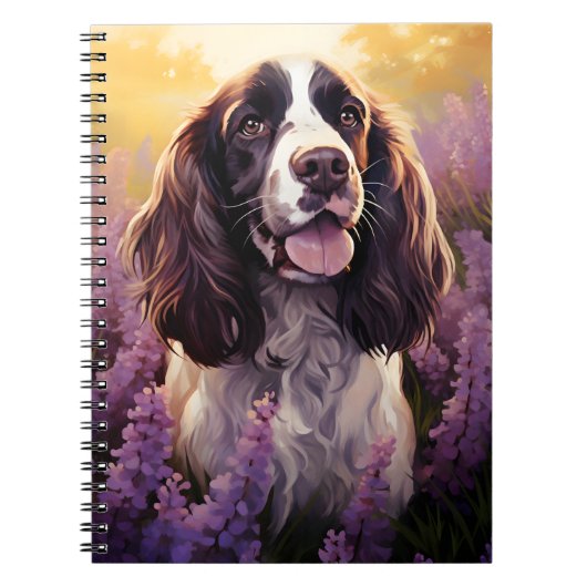 Springer Spaniel auf dem Lavenderfeld Notizblock (Vorderseite)