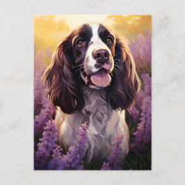 Springer Spaniel auf dem Lavenderfeld Postkarte