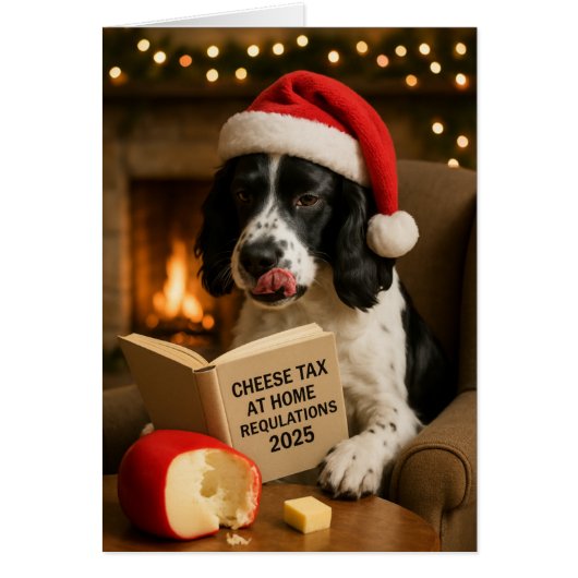Springer spaniel  'Cheese Tax' Christmas card (Vorne)