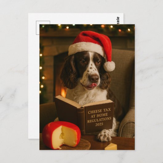 Springer Spaniel 'Cheese Tax' Christmas postcard Postkarte (Vorne/Hinten)
